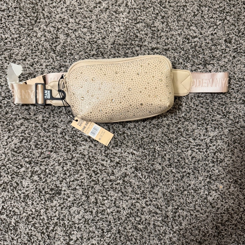 Rhinestone Crystal Belt Bag Sparkly Festival Fanny Pack Madden NYC Beige NWT - Picture 8 of 8